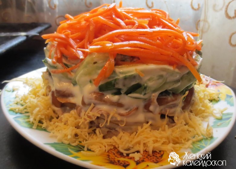Салаты с грибами и корейской морковью
