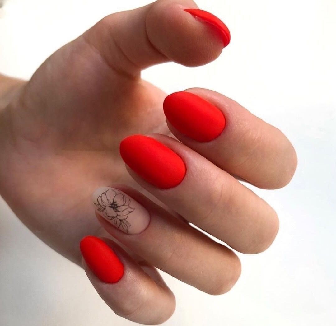 Дизайн Ногтей С Красным Матовым Цветом