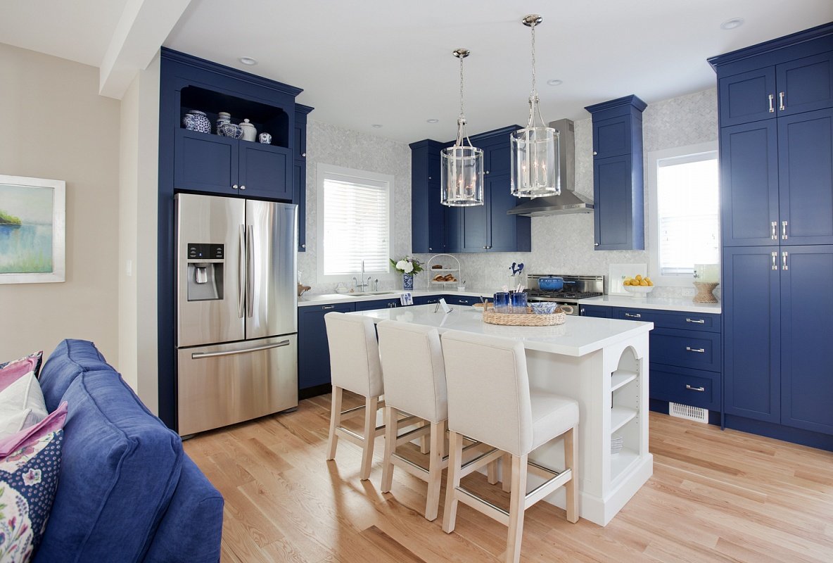 Синяя Кухня Гостиная Дизайн