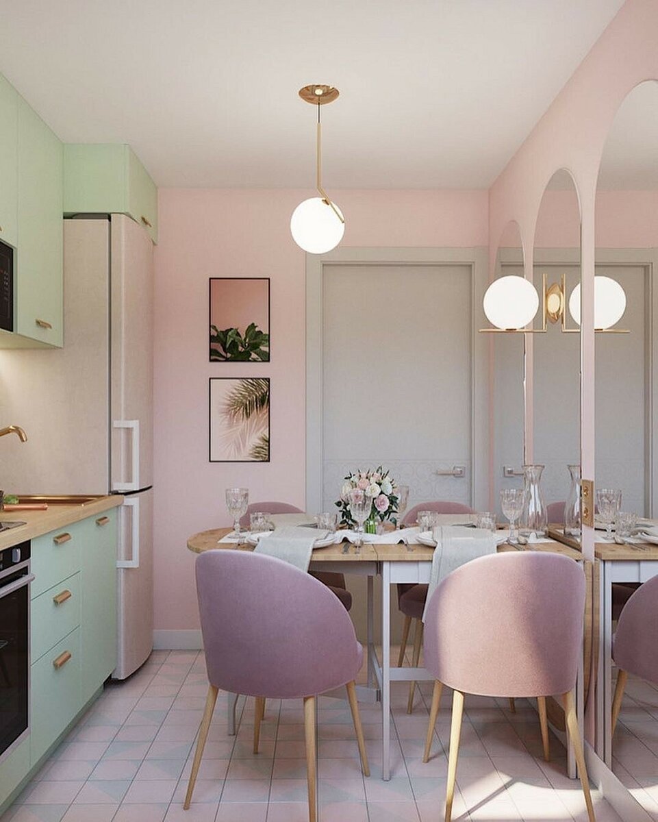 Кухня В Розовых Тонах Интерьер