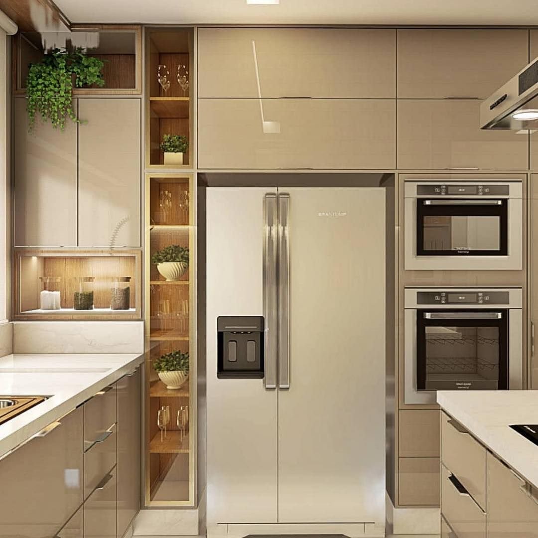 Бежевый Холодильник В Интерьере Кухни Фото Дизайн
