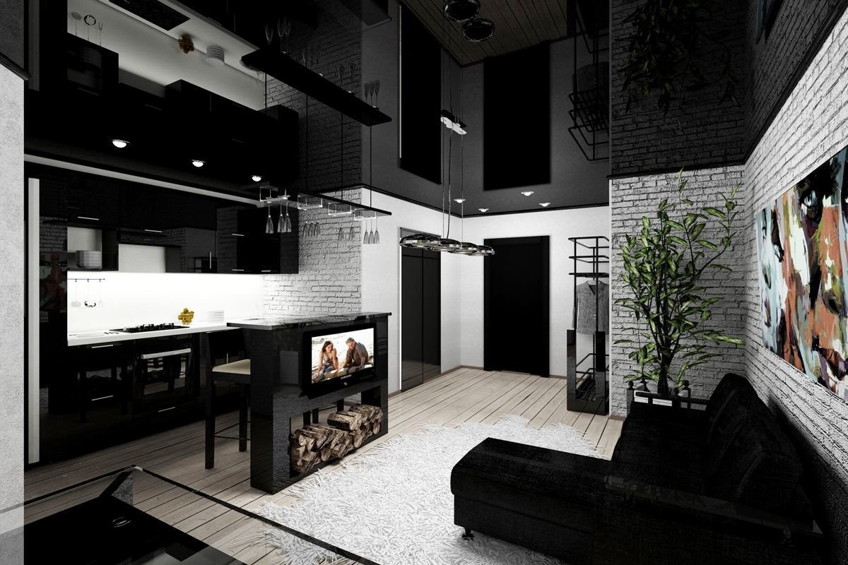 Черный Потолок В Интерьере Кухни Фото Дизайн