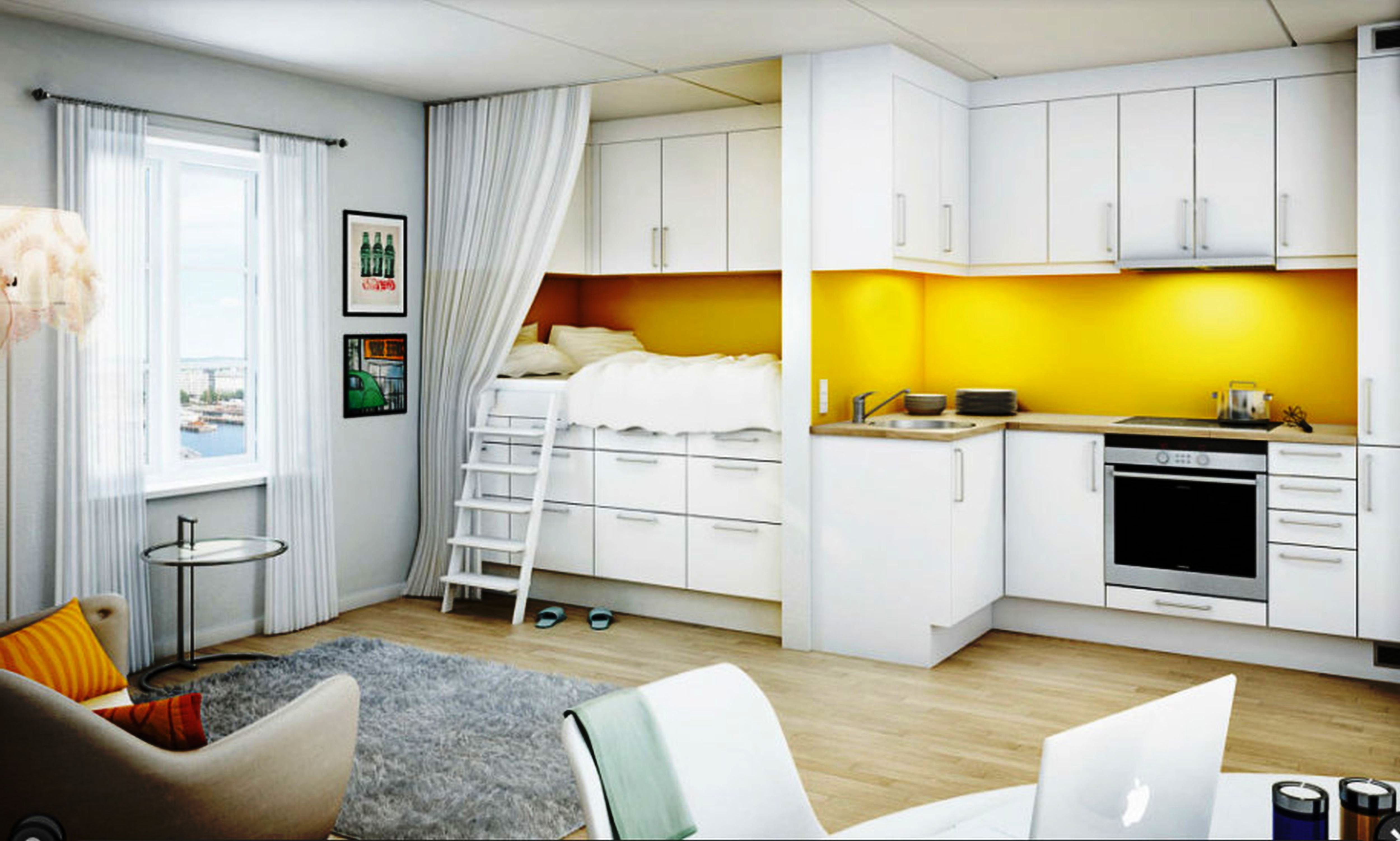 Квартира Студия Кухня Спальня Дизайн
