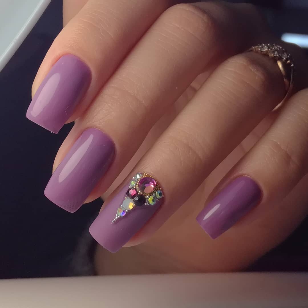 Дизайн Ногтей Фиолетовый Стразы