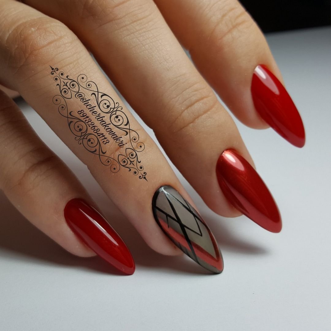 Красный Дизайн Ногтей На Миндальную Форму