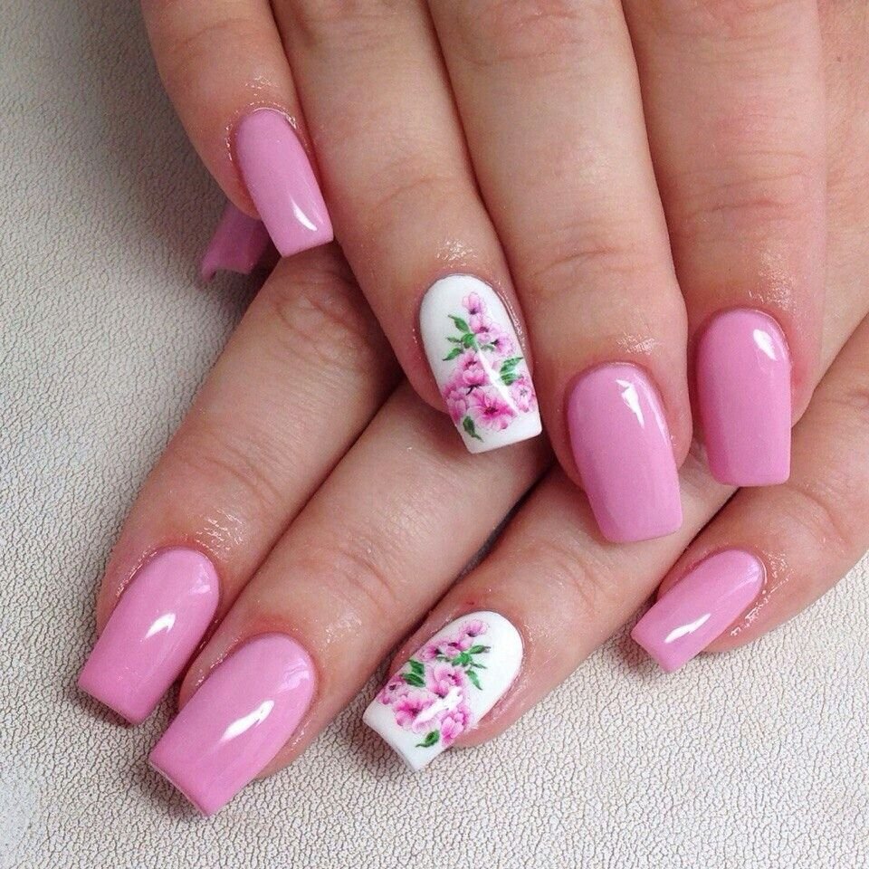 Ногти Розовые С Цветами Дизайн Фото