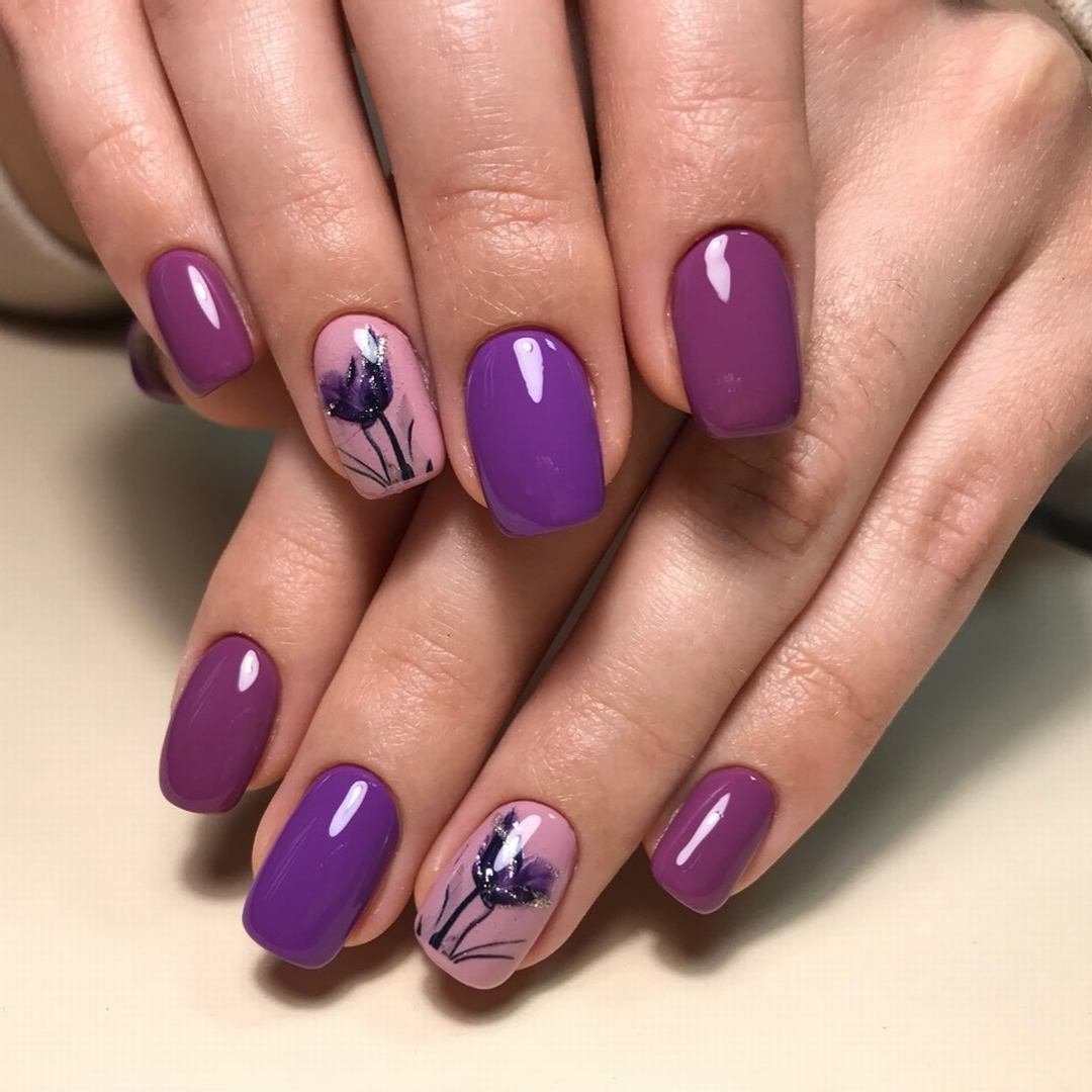 Маникюр На Короткие Ногти Фиолетовый Дизайн