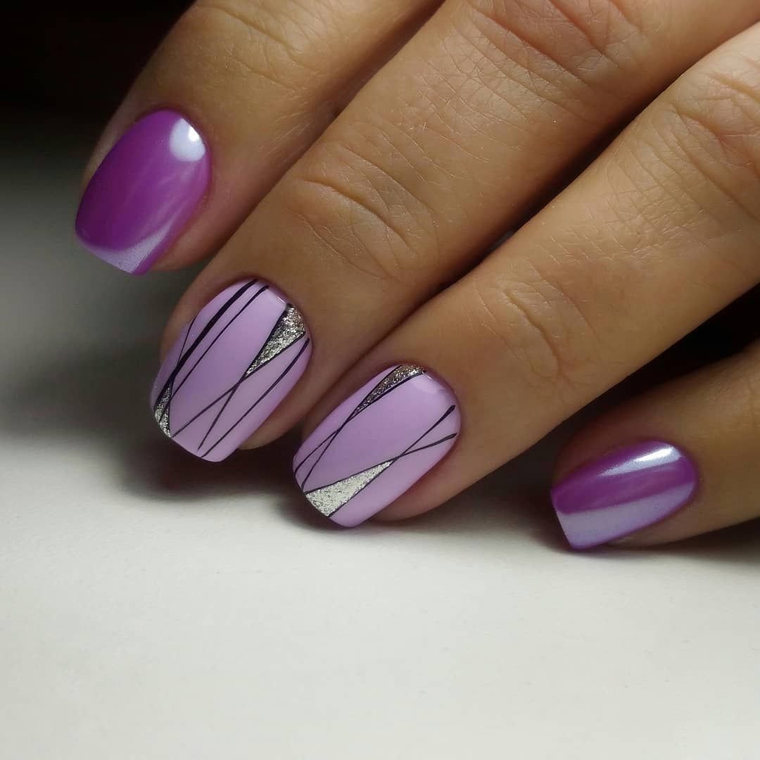 Маникюр На Короткие Ногти Фиолетовый Дизайн