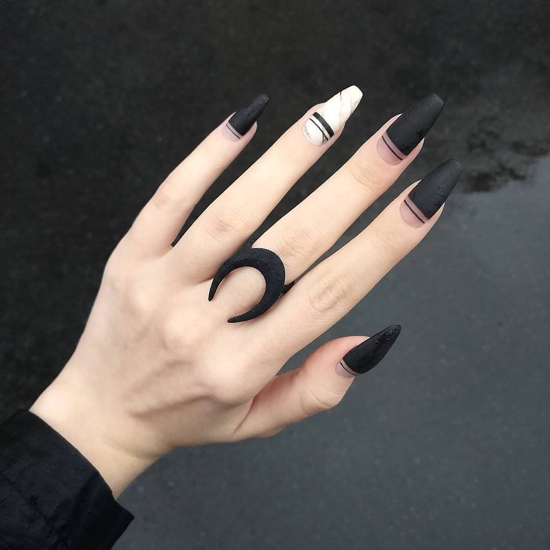 Красивый Черный Дизайн На Длинные Ногти