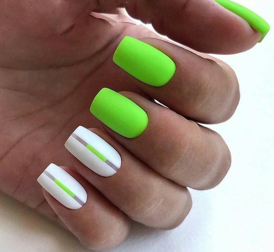 Зелено Белые Ногти Дизайн Фото