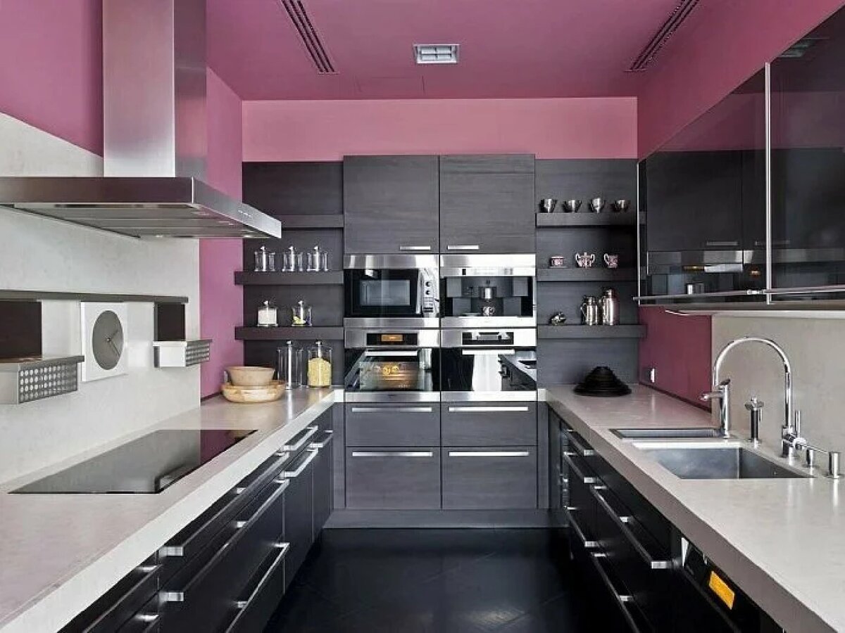 Кухня Розовая С Серым