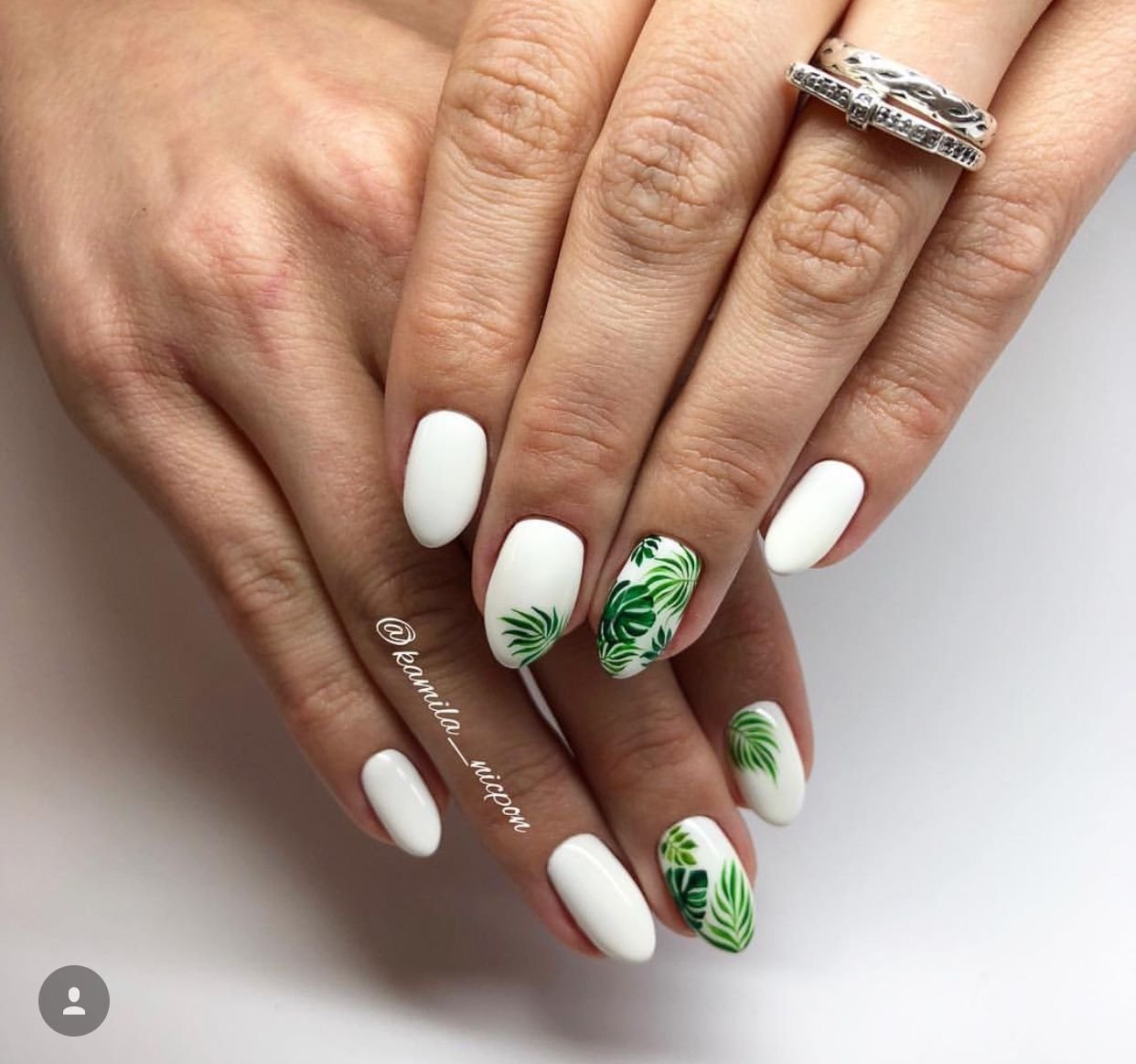 Зелено Белые Ногти Дизайн Фото