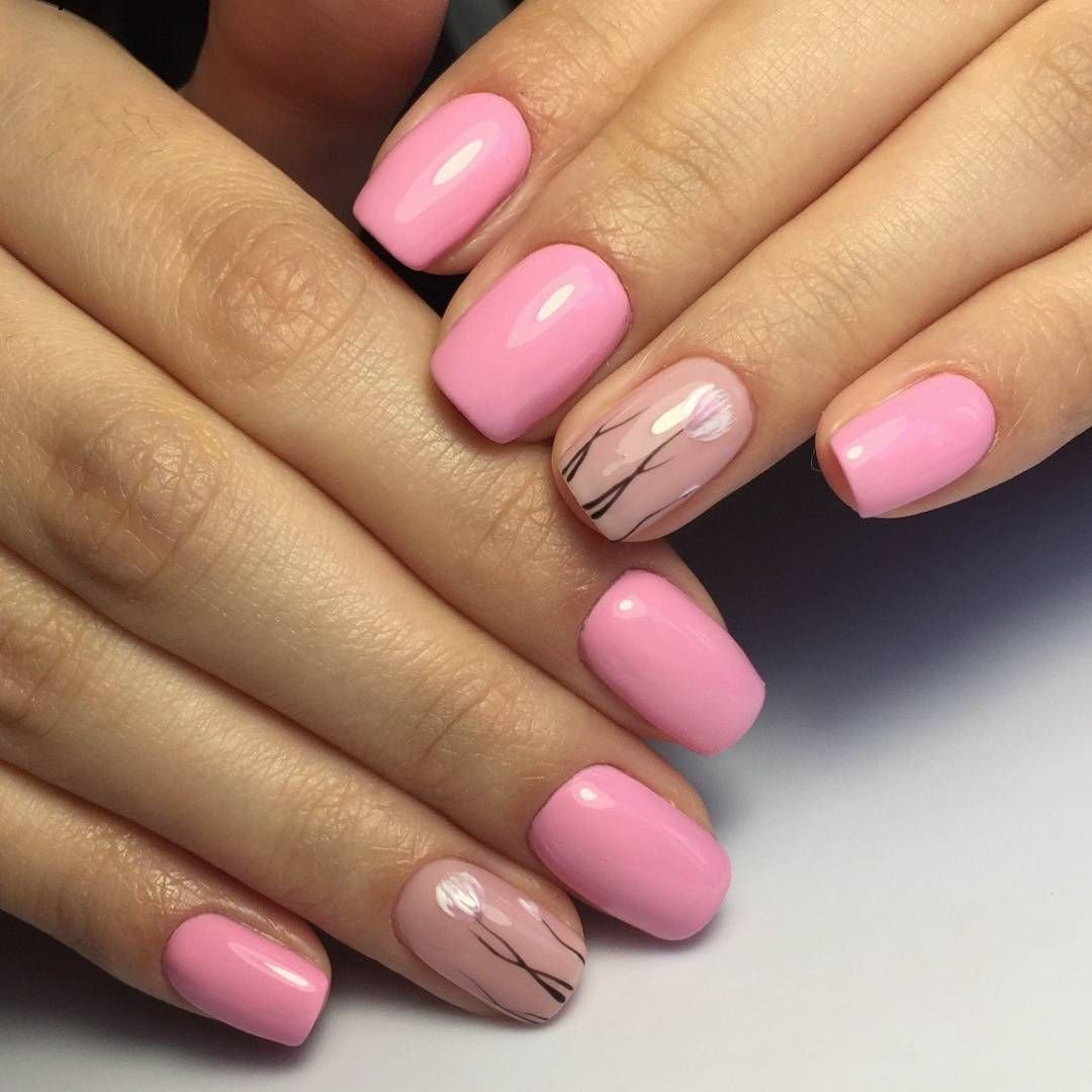 Шеллак Розовый Дизайн На Короткие Ногти
