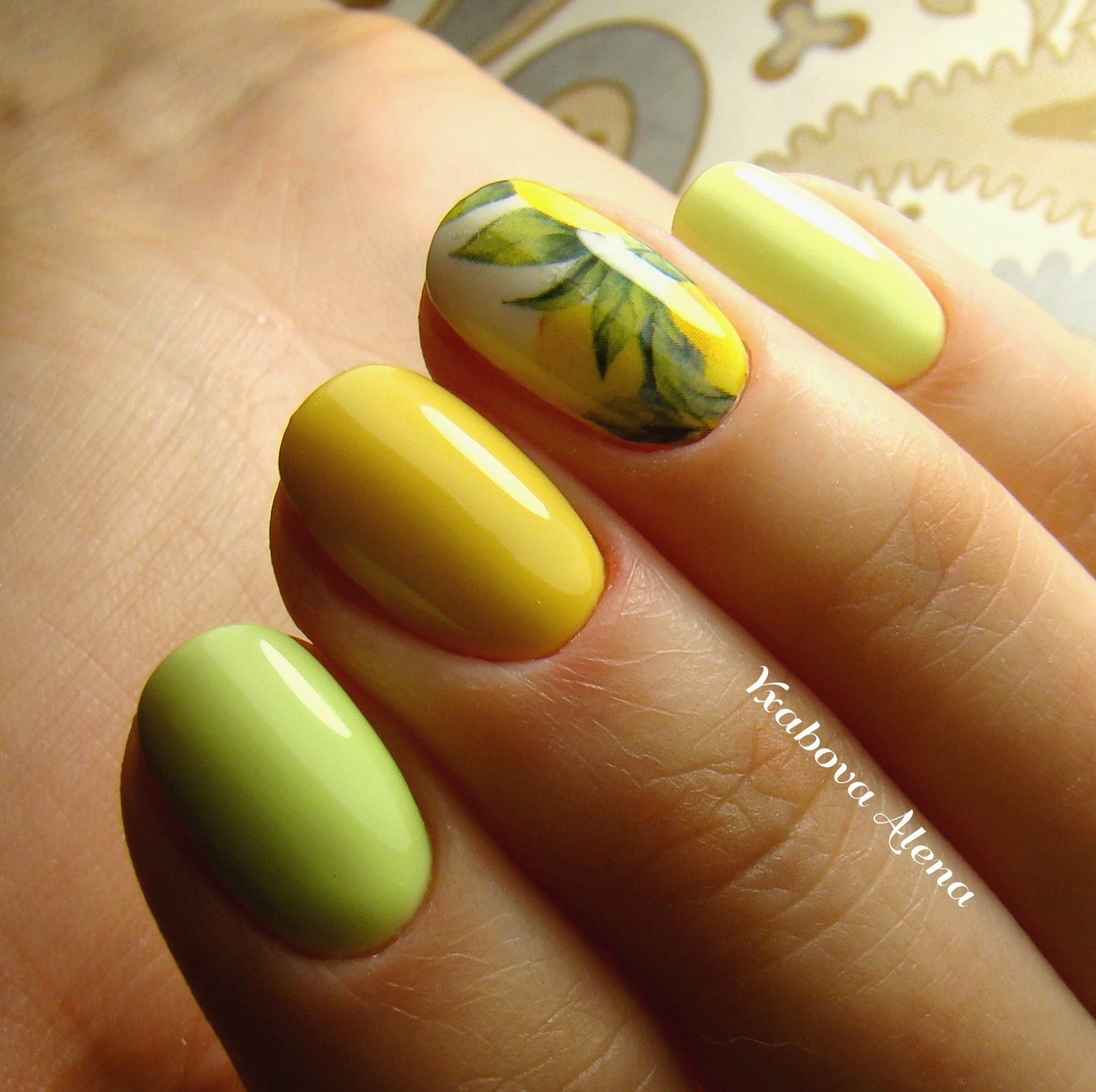 Зелено Желтые Ногти Дизайн