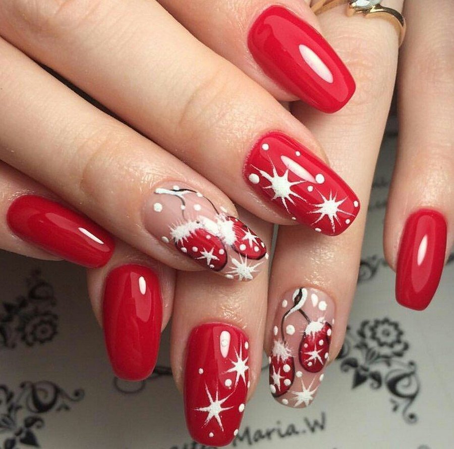 Ногти Дизайн Зима Красный