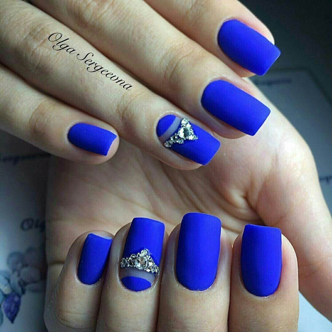 Дизайн Квадратных Ногтей Синего Цвета