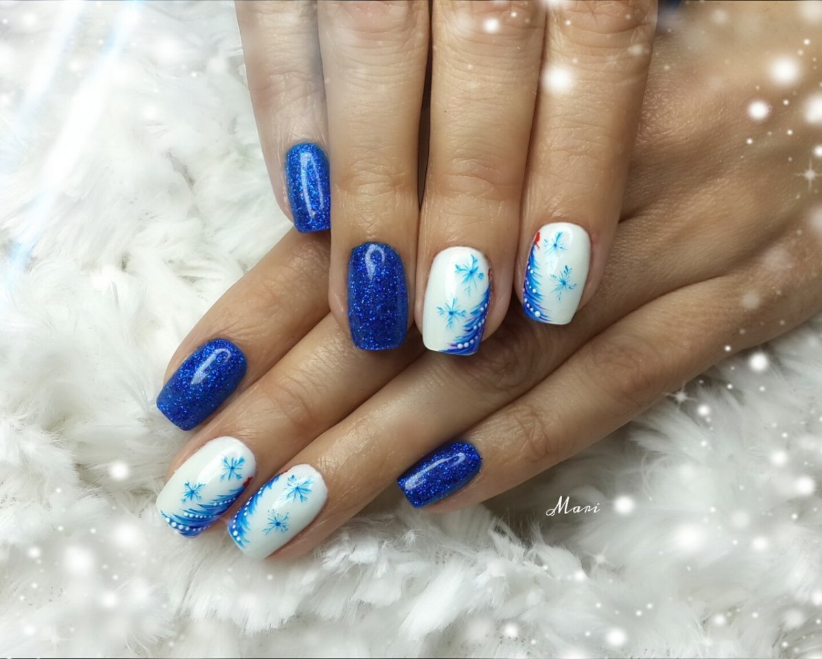 Зимний Дизайн Ногтей Голубой С Белым