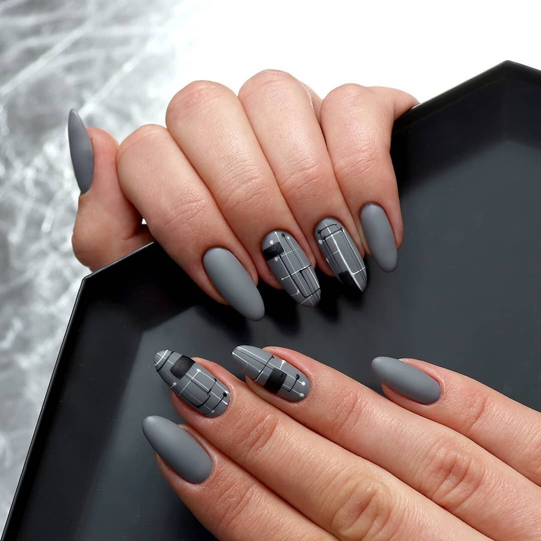 Ногти Черные С Серым Дизайн Фото
