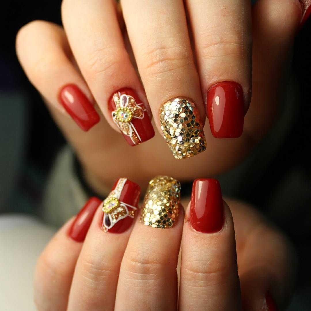 Дизайн Ногтей Красный С Золотом Фото