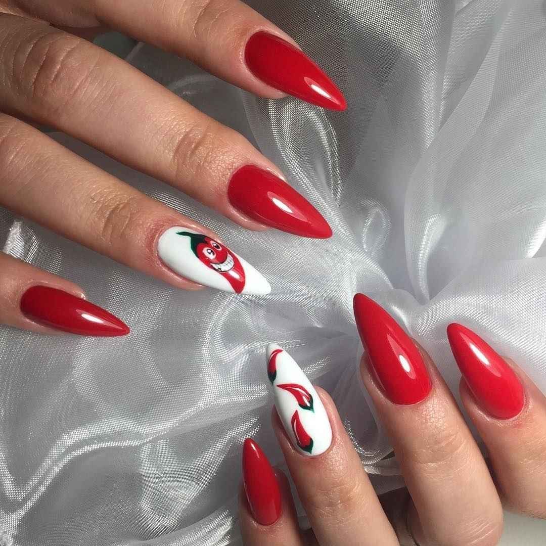Красный Дизайн На Длинные Ногти Фото