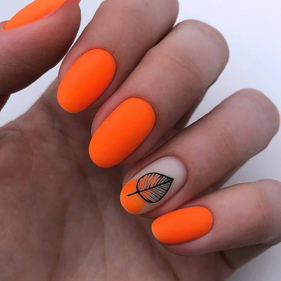 Оранжевый Маникюр На Короткие Ногти С Дизайном
