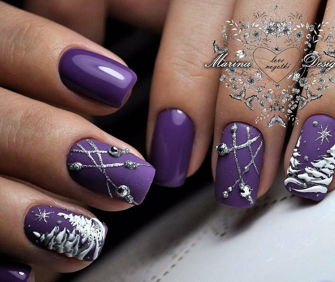 Дизайн Ногтей Фиолетовый С Серебром Новогодний