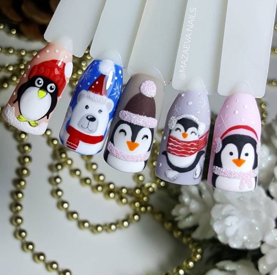Пингвин На Ногтях Новогодний Дизайн