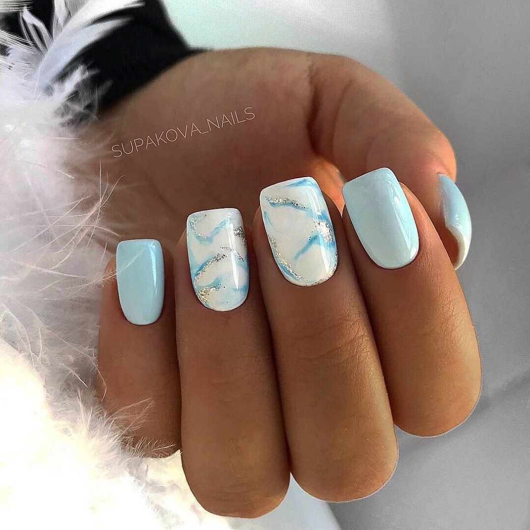 Молочно Голубой Дизайн Ногтей