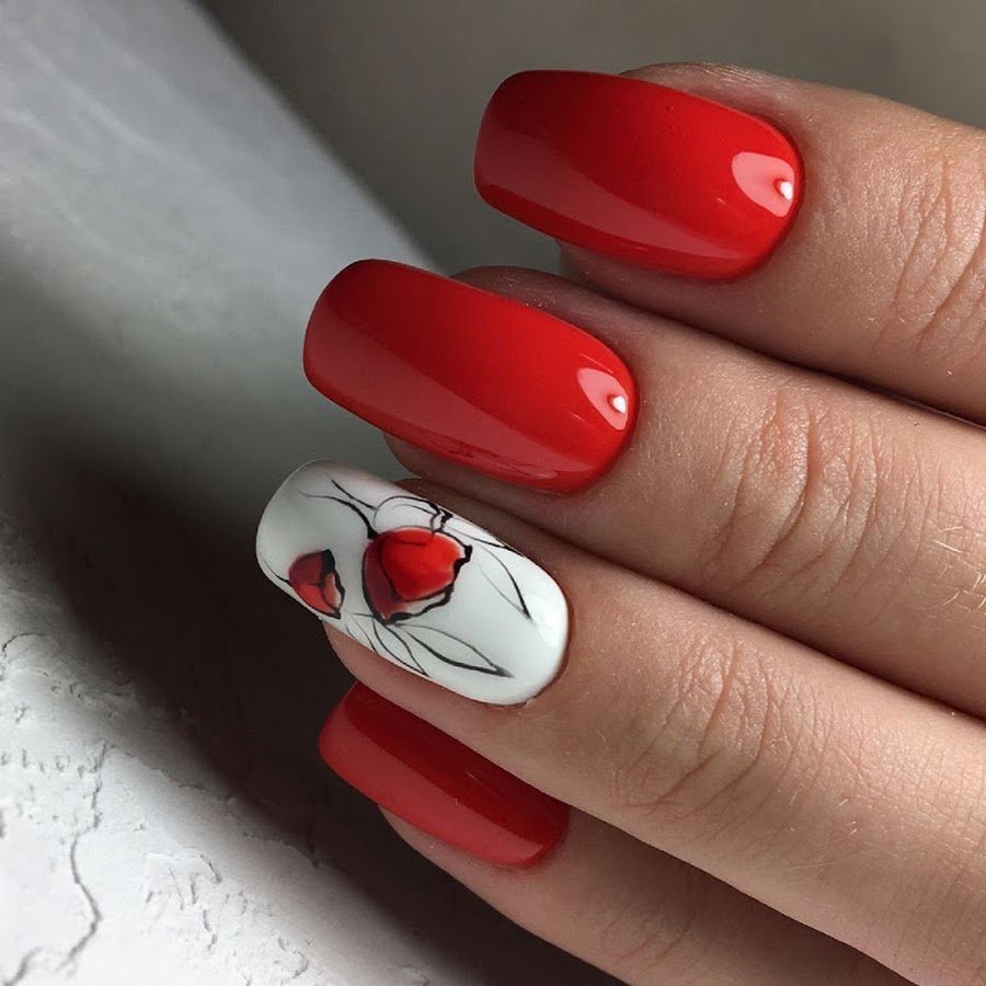Дизайн Ногтей Красный С Молочным Цветом