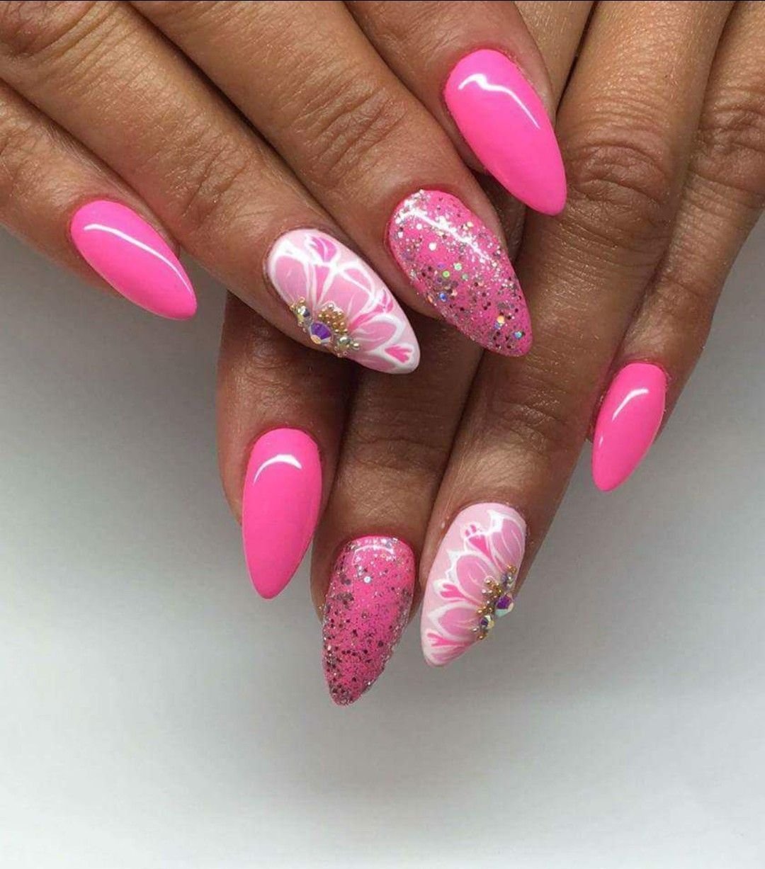 Дизайн Ногтей Миндаль С Розовым Цветом