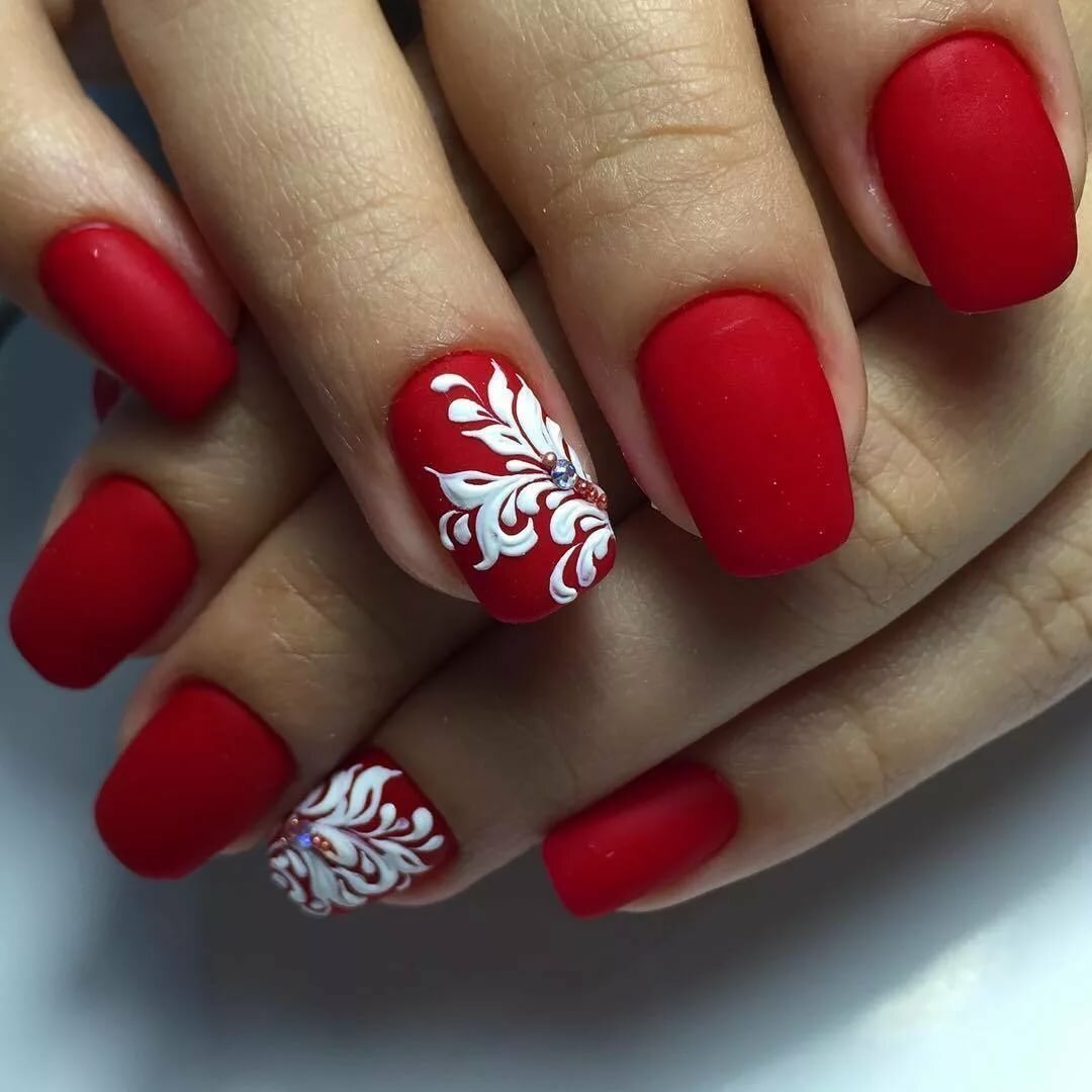 Красивые Красные Ногти С Рисунком Фото