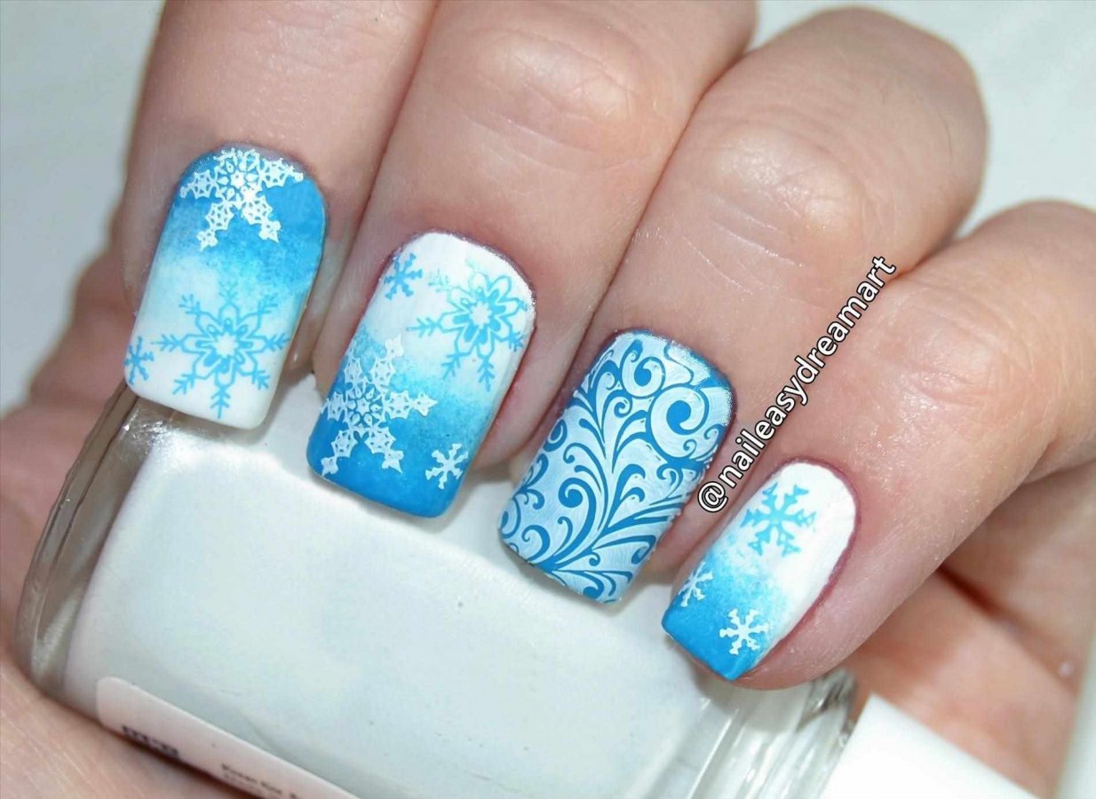 Зимний Дизайн Ногтей Голубой С Белым