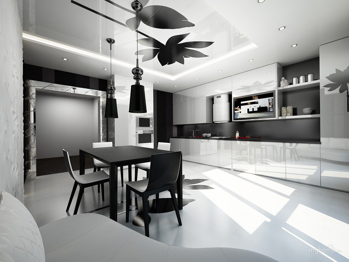 Кухня С Черным Потолком Дизайн