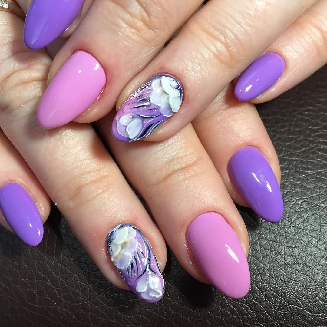 Самые красивые ногти на весну. Сиреневые ногти. Фиолетовый маникюр. Красивый яркий весенний маникюр.