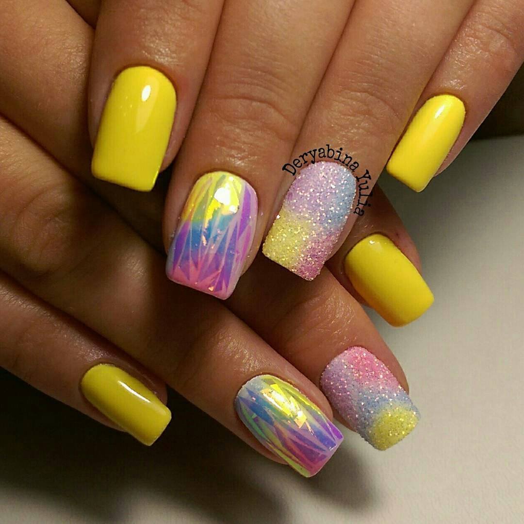 Желто розовый дизайн. Яркие ногти. Летние ногти. Ногти цветные яркие. Яркие разноцветные ногти.