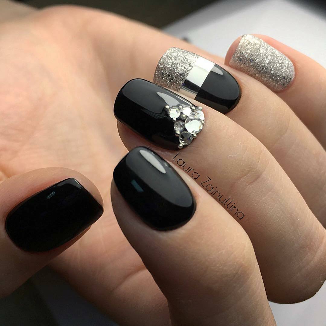 Дизайн ногтей черный с серебром фото дизайн