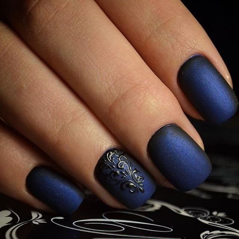 Синие Матовые Ногти Дизайн