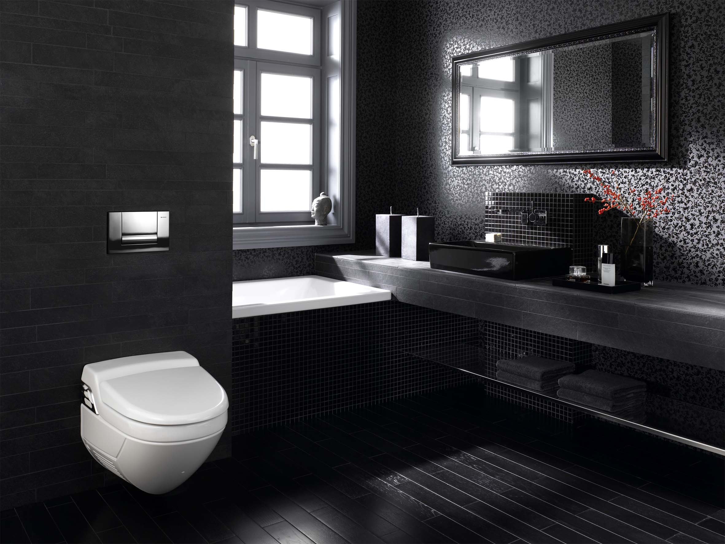 Черно белый цвет в ванной. Черная ванная комната. Ванная с черной плиткой. Черная плитка в ванной. Ванная в черном цвете.