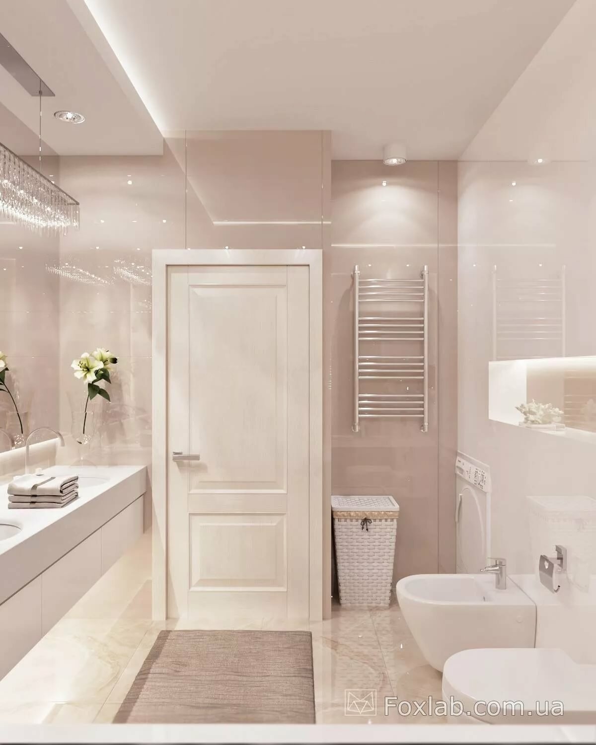 Дизайн ванной комнаты в светлых тонах в современном стиле фото