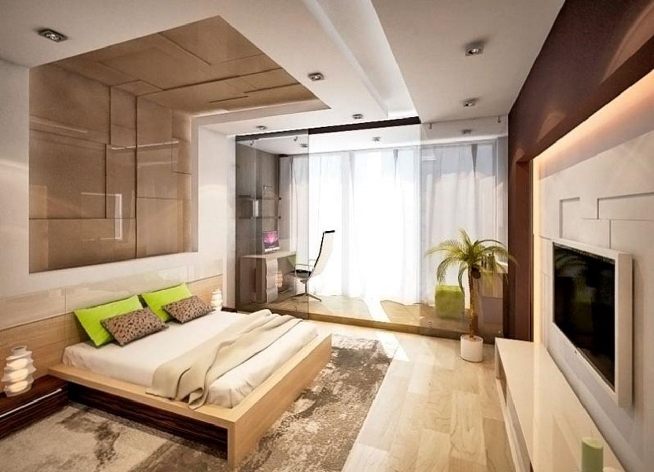 Современная спальня с балконом