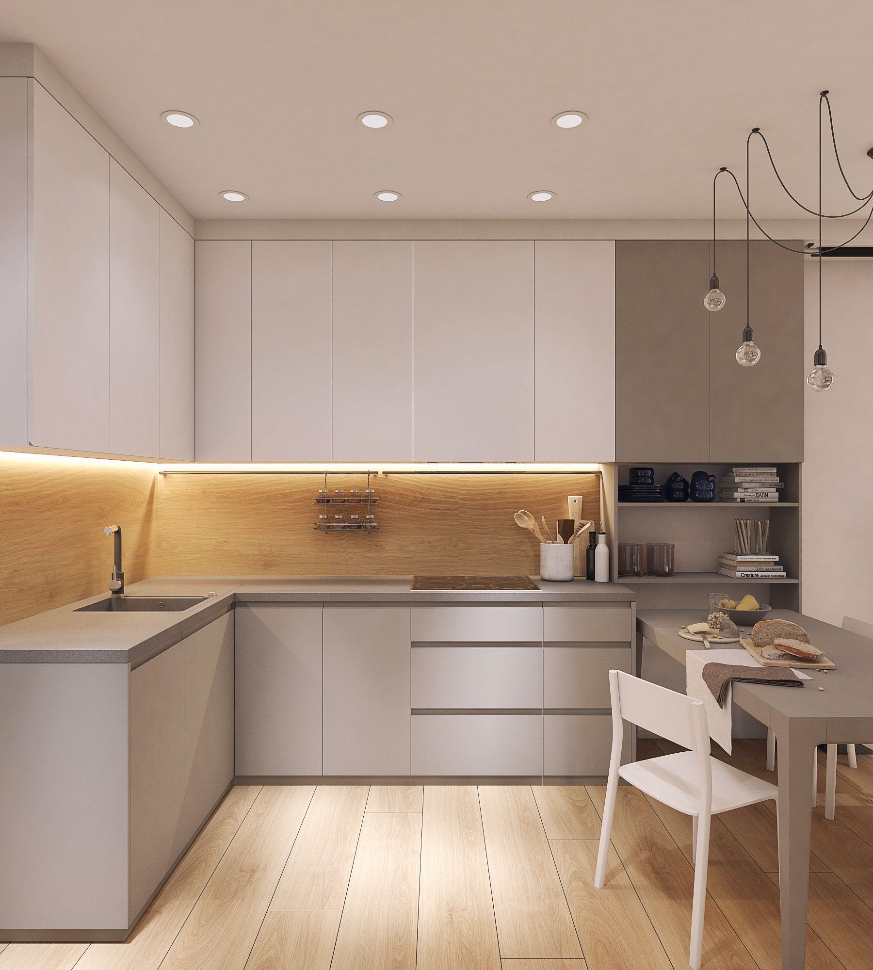 Угловая кухня в светлых тонах дизайн