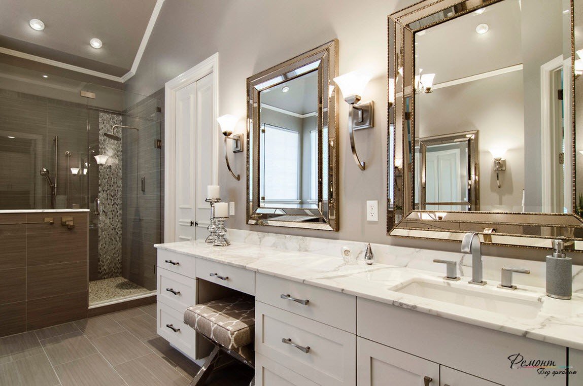 Дизайн зеркал в ванных комнатах (43 фото) .