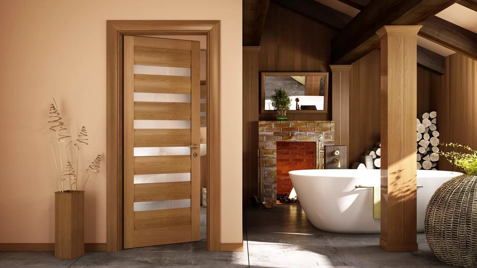 Деревянные двери в ванной