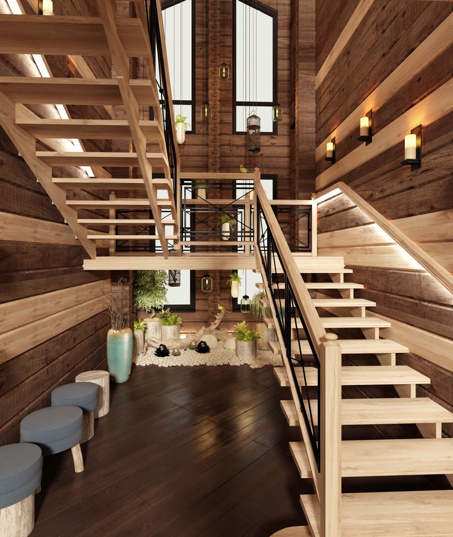 Второй свет на втором этаже. Лестница в стиле Шале. Деревянный интерьер. Лестница деревянная. Интерьер деревянного дома.