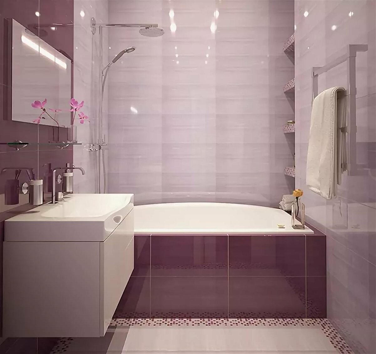 Плитка ванную комнату квадратный метр. Ванная в светлых тонах. Ванная в сиреневом цвете. Маленькая ванная в фиолетовых тонах. Ванная комната без туалета.