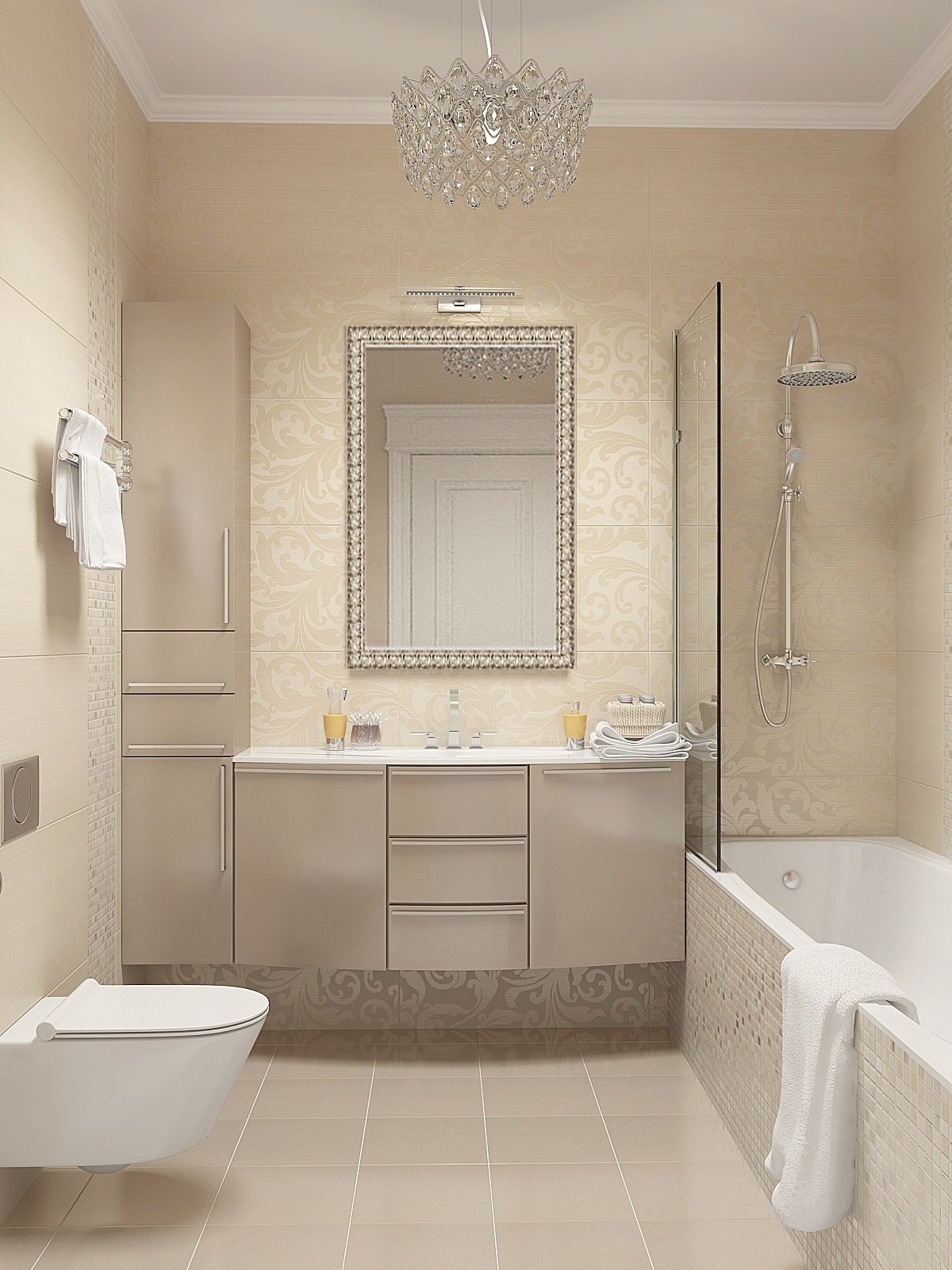 дизайн ванной комнаты в бежевых тонах фото