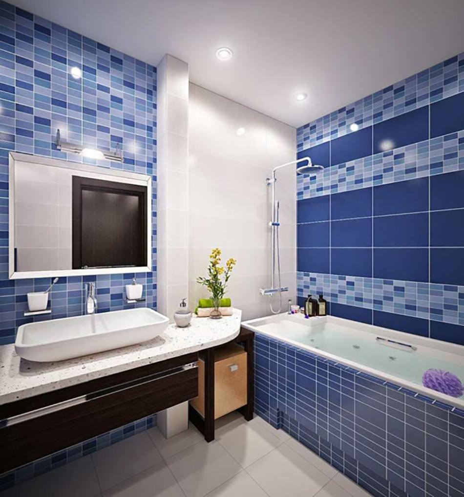 Бело синяя ванная комната