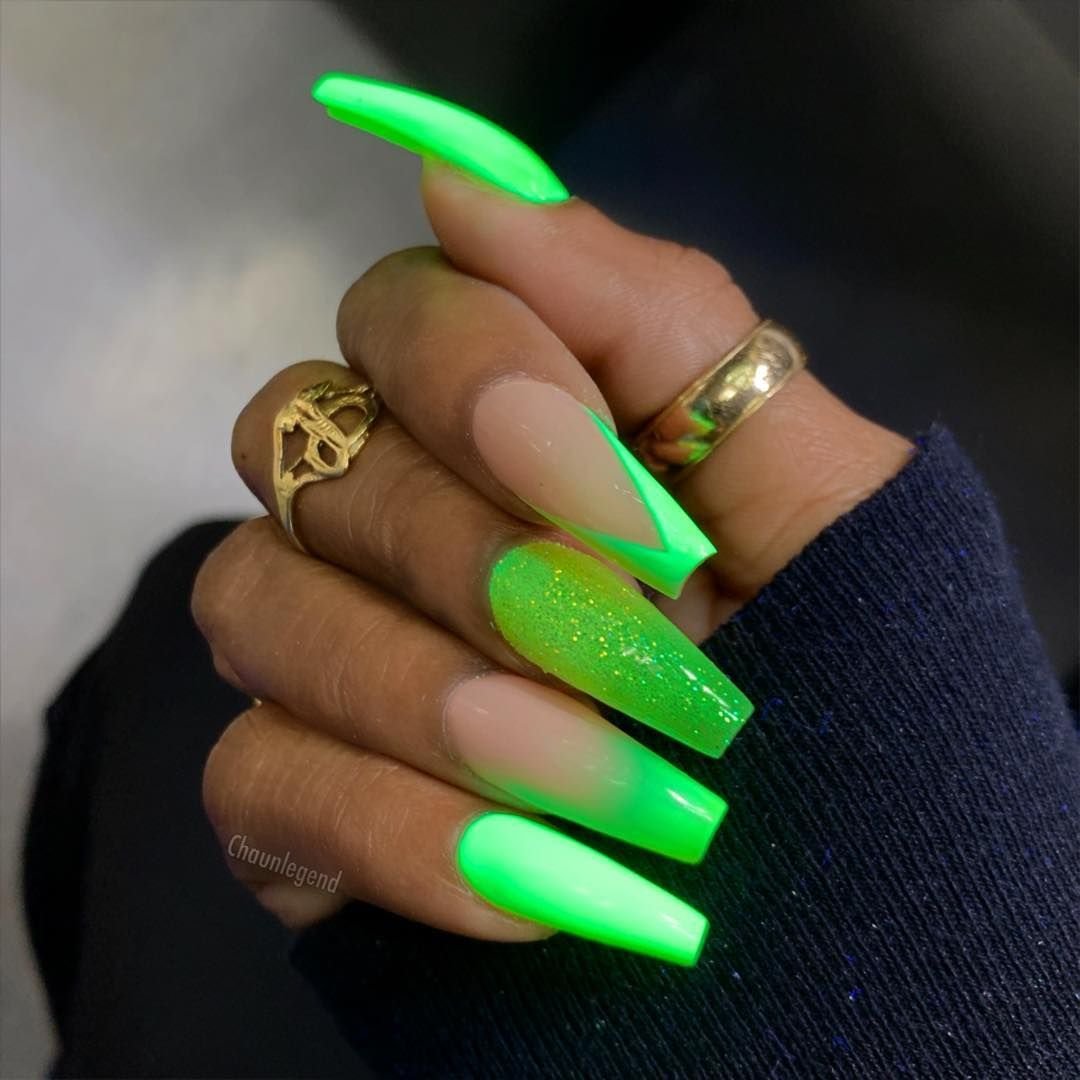 Кислотно Зеленые Ногти Дизайн