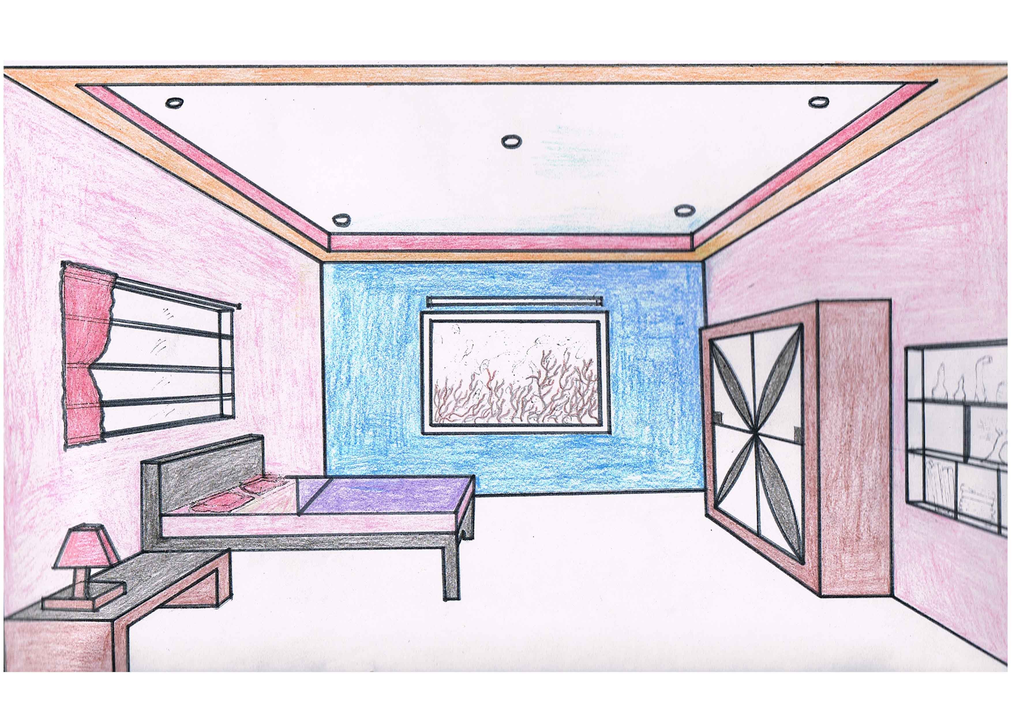 Рисунок комнаты 7 класс легко. Фронтальная перспектива комнаты. Рисунок комнаты. Эскиз интерьера комнаты. Фронтальная перспектива комна.