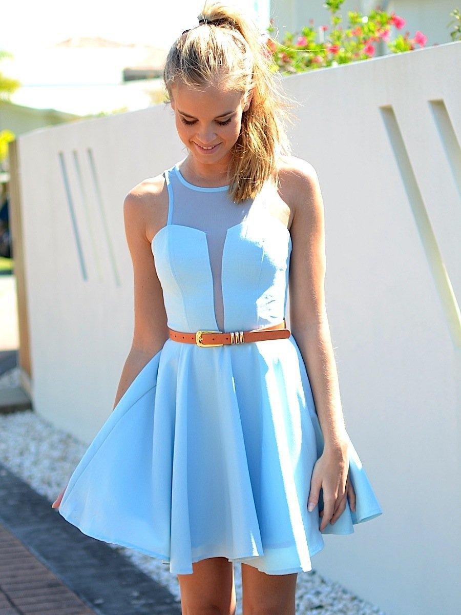 Платье голубо белое